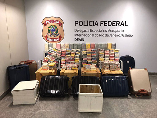 Operation Rush: 300kg cocaine seizure at Rio de Janeiro International Airport. The drug was meant to be shipped to Europe through Rio de Janeiro in bags and crates shown in this image