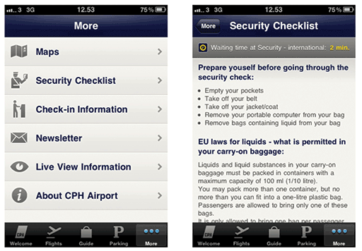 Passenger security information mobile application (Credit: Copenhagen Airport)
