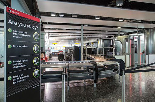 Signage and checkpoint at London Heathrow (Credit: Heathrow Airport)