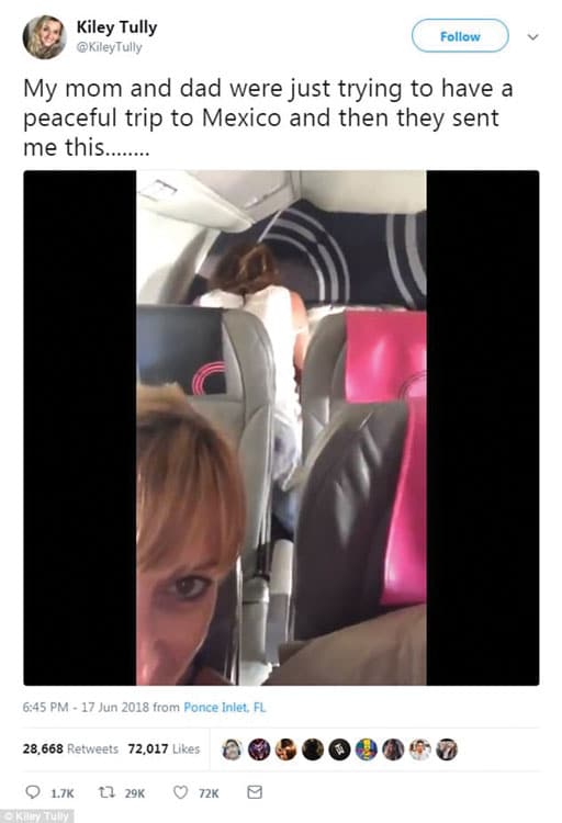 Kiley Tully tweeted a video her parents took of a couple seemingly having sex on a flight to Mexico in 2018 (Credit: Kiley Tully/Twitter)