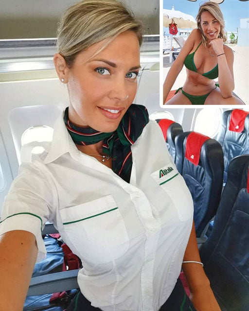 Laura D'Amore, an Alitialia flight attendant, is often referred to as "the world's most followed air hostess" and has an Instagram following of over 680,000 (Credit: Instagram / @lauradamore_)
