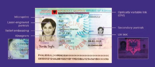 Digitisation of security features in the Albanian passport (Credit: Idemia)