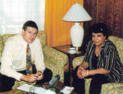 Philip Baum interviews Leila Khaled for ASI at the SAS Radisson in Amman, Jordan, in September 2000