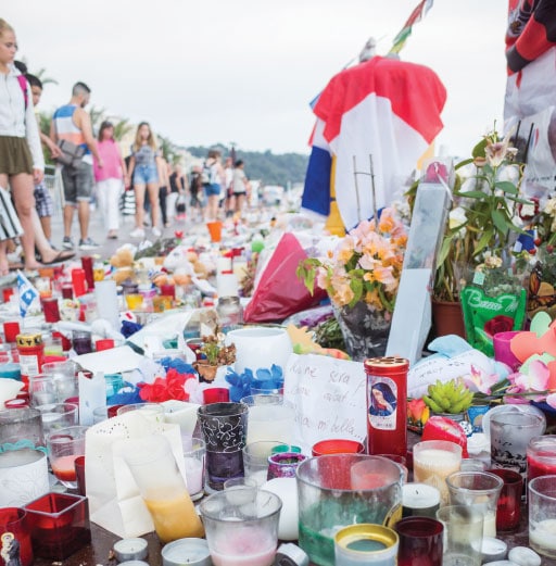 The deadliest modern vehicular terrorist attack in Europe occured when a Tunisian-born man drove a 19-ton truck into a crowd celebrating Bastille Day at Nice’s Promenade des Anglais, killing 86 people and wounding more than 430 others. Shown above is a memorial to the victims.