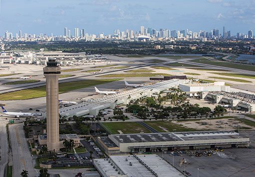 The FAA forecasts the commercial drone fleet is likely to increase 1.7 times from 2020’s size by 2025, to about 835,000 aircraft. Shown here is Miami International Airport which is serving as a testbed for counter-drone technologies. Miami Intl. Airport image.