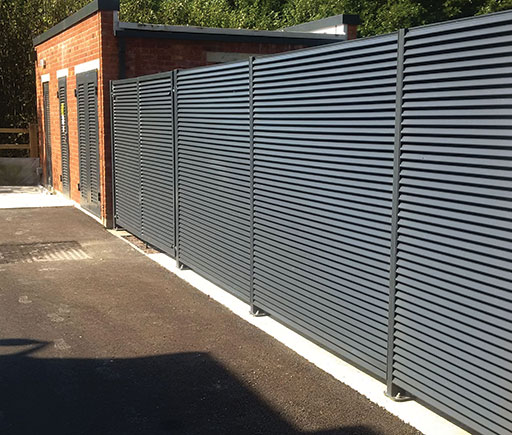 Louvered fence panels like the ones shown above made by CLD, offer high security fencing made of galvanized steel, with screen from view built in. CLD image.