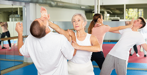 The Transportation Security Administration Crew Member Self Defense Training Program provides four hours of training to prepare active crew members of all domestic scheduled carriers for potential physical altercations both on and off the aircraft. Stock imageof self defense training below.