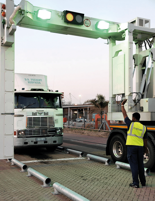 Right: The TH4020 cargo and vehicle scanning system inspects a truck at a border. Safeway Inspection System Limited image.