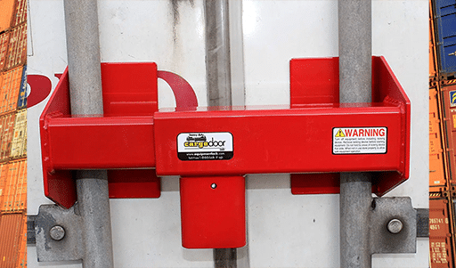 The Equipment Lock Company produces this heavy duty cargo door lock built to secure semi-trailers and sea containers by locking the innermost vertical locking bars together. The Equipment Lock Company image.